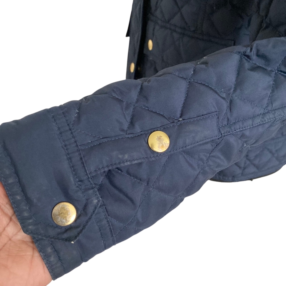 J. Crew Barn Quilted down Jacket Coat size S Navy Blue Corduroy collar Preppy - Picture 16 of 17